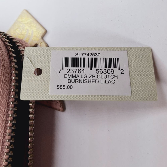 Fossil Emma Large Zip Clutch Burnished Lilac Pink Wristlet Leather Wallet RFID - Picture 2 of 15